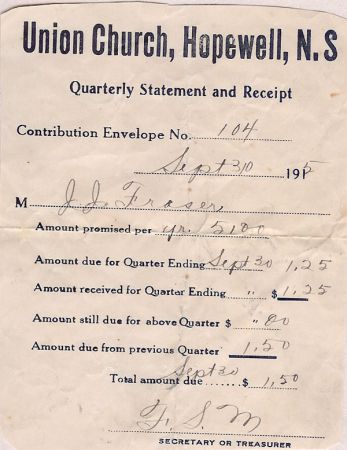 Union Church Receipt 272